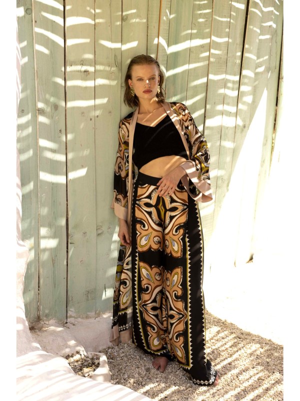 Amari Multicolor Satin Print Trouser by Nema