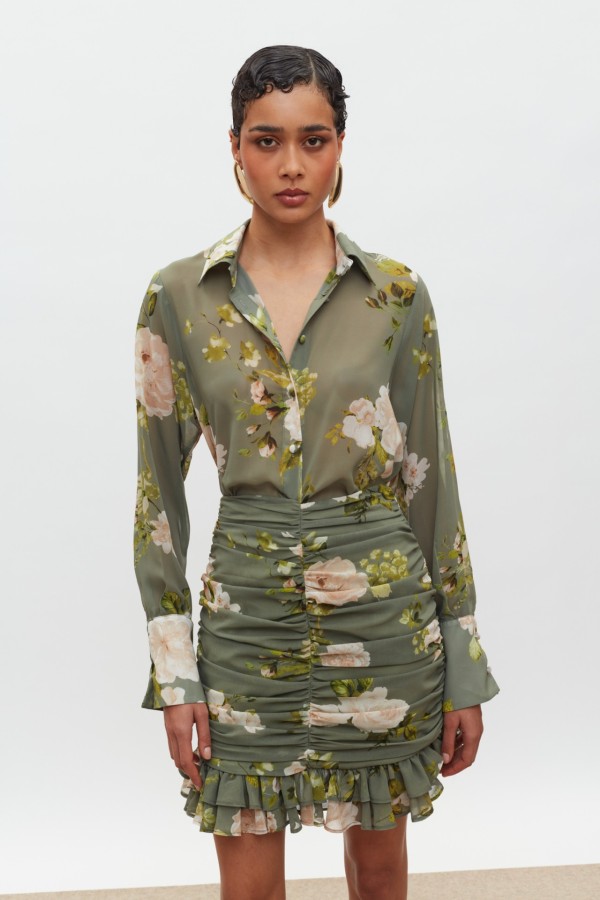 Amber Shirt Olive/Ivory Flowers by Mix & Match Showroom