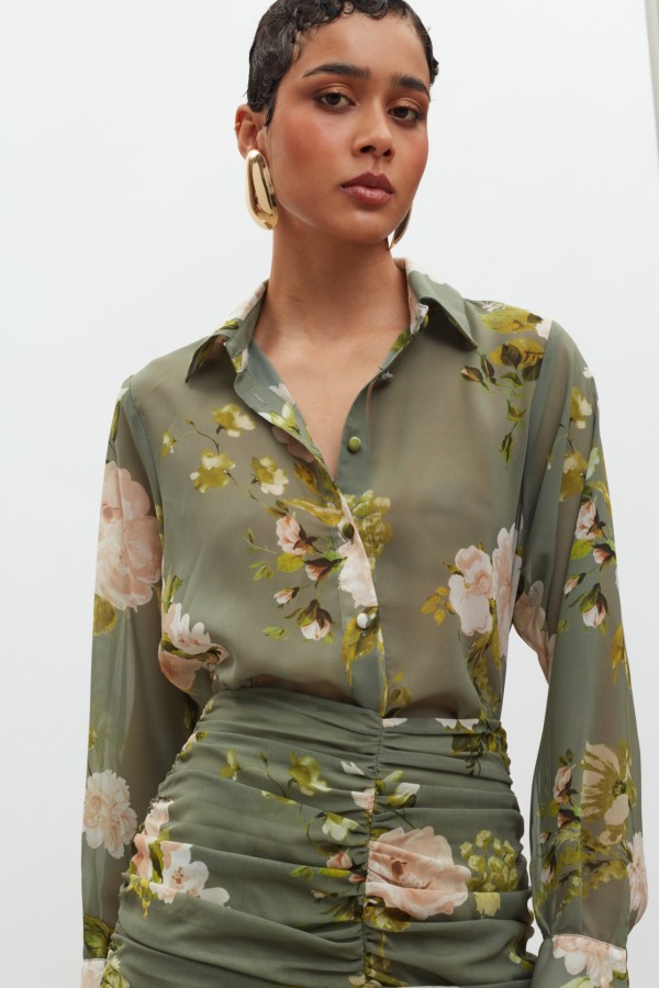Amber Shirt Olive/Ivory Flowers by Mix & Match Showroom - Image 2