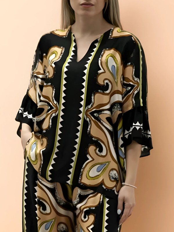 Multicolor Satin Print Shirt by Nema