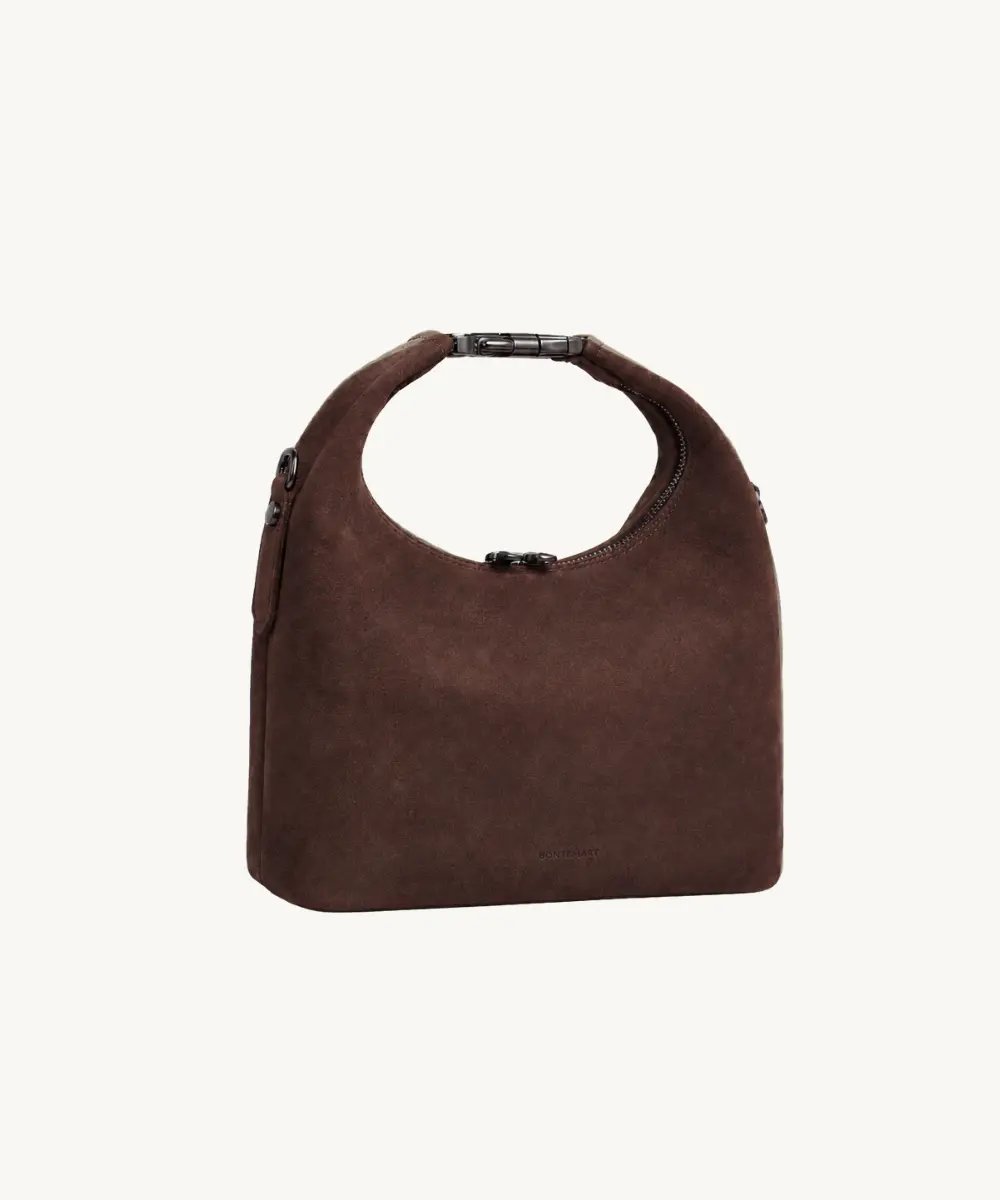 Maggie Choco Suede Leather Bag by Bonendis