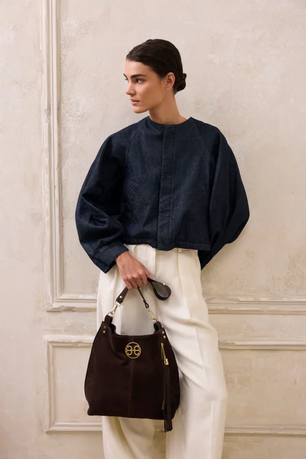 Chevie Leather Shoulder Bag - Chocolate Suede - Image 6