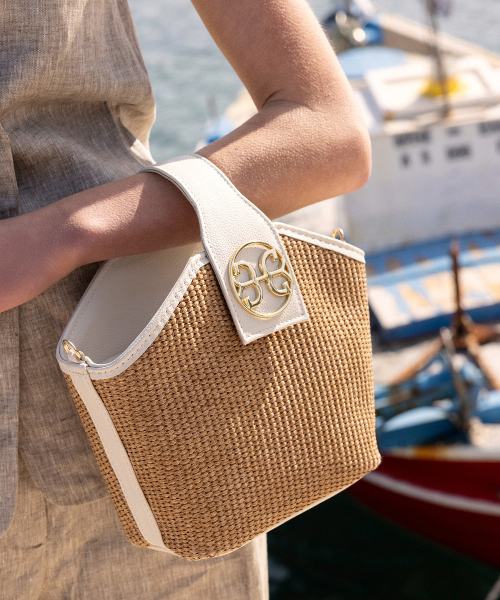 Evelyn in Raffia-Cream Leather Bag by Bonendis - Image 3