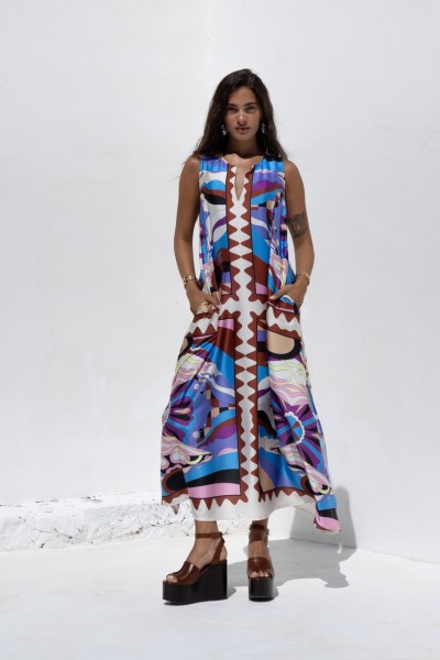 Maxi Kaftan with Print Utopia Brown by Nema Resortwear