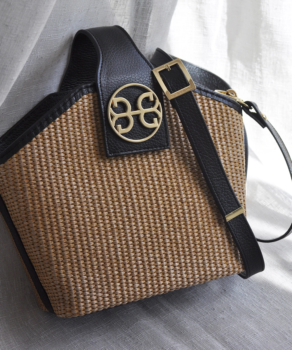 Evelyn in Raffia – Black Leather Bag by Bonendis - Image 4