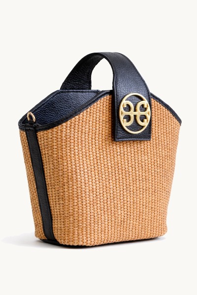 Evelyn in Raffia – Black Leather Bag by Bonendis