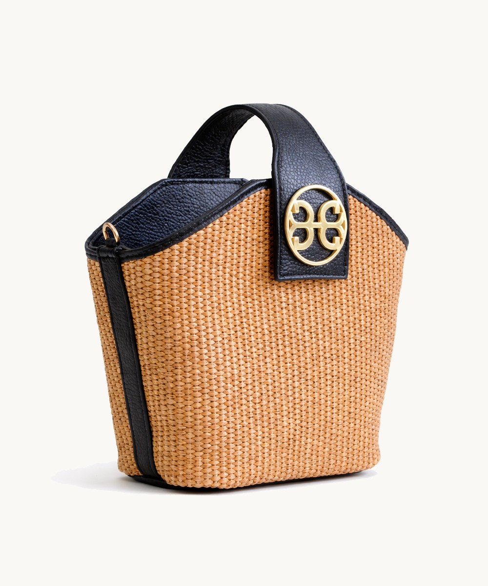 Evelyn in Raffia – Black Leather Bag by Bonendis