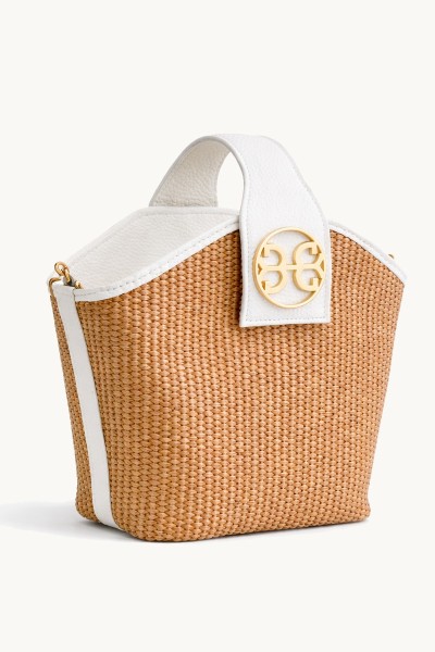 Evelyn in Raffia-Cream Leather Bag by Bonendis