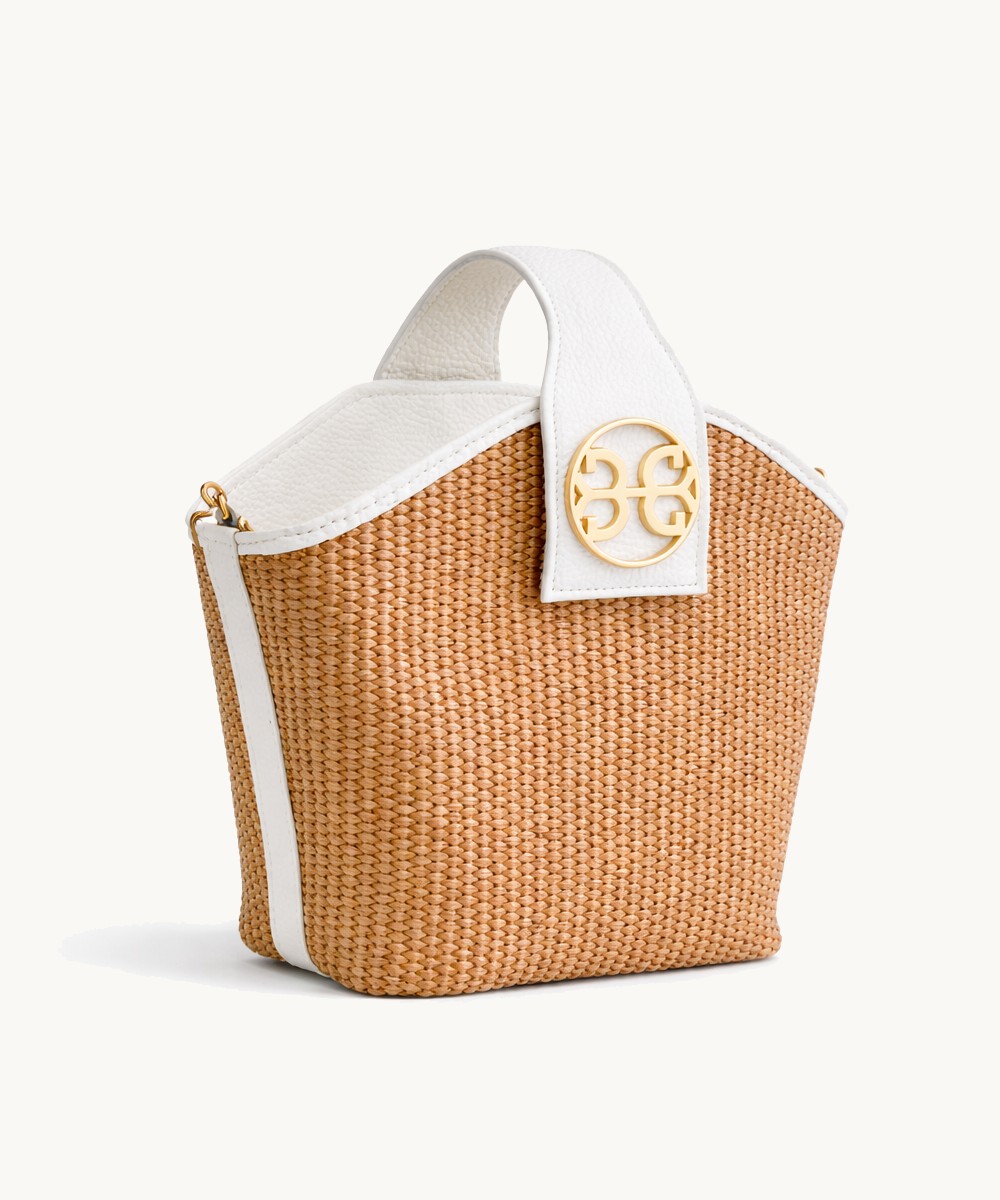 Evelyn in Raffia-Cream Leather Bag by Bonendis
