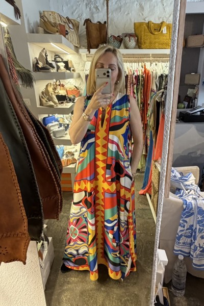 Maxi Kaftan with Print Utopia Yellow by Nema Resortwear