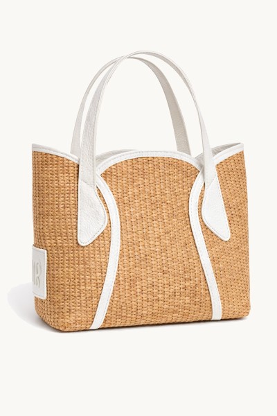 Tulip Mini in Raffia & Cream Leather Bag by Bonendis