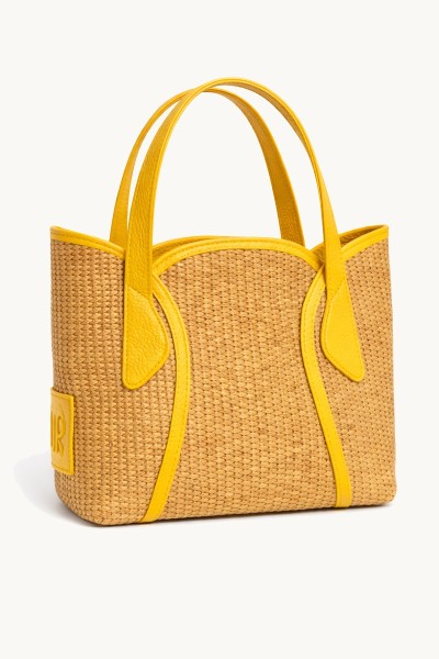 Tulip Mini in Raffia & Yellow Leather Bag by Bonendis