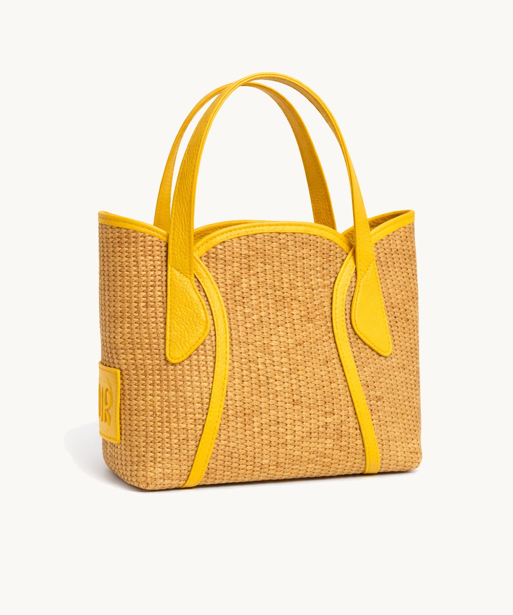 Tulip Mini in Raffia & Yellow Leather Bag by Bonendis