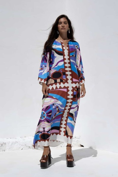 Maxi Kaftan with Print Utopia Brown by Nema Resortwear
