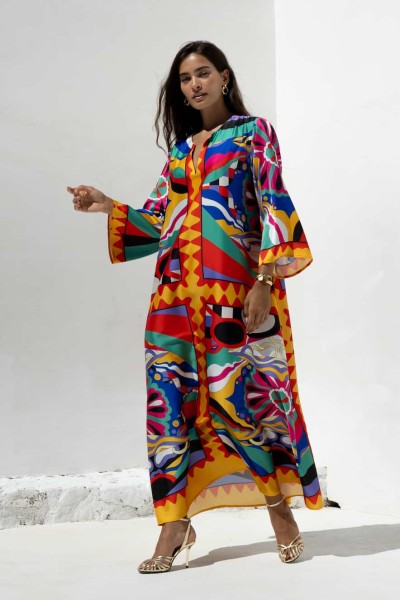 Maxi Kaftan with Print Utopia Red by Nema Resortwear
