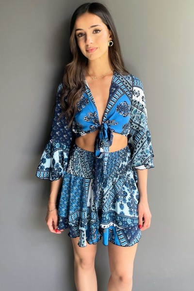 Polina Camargue Blue Short Skirt by Lara Ethnics