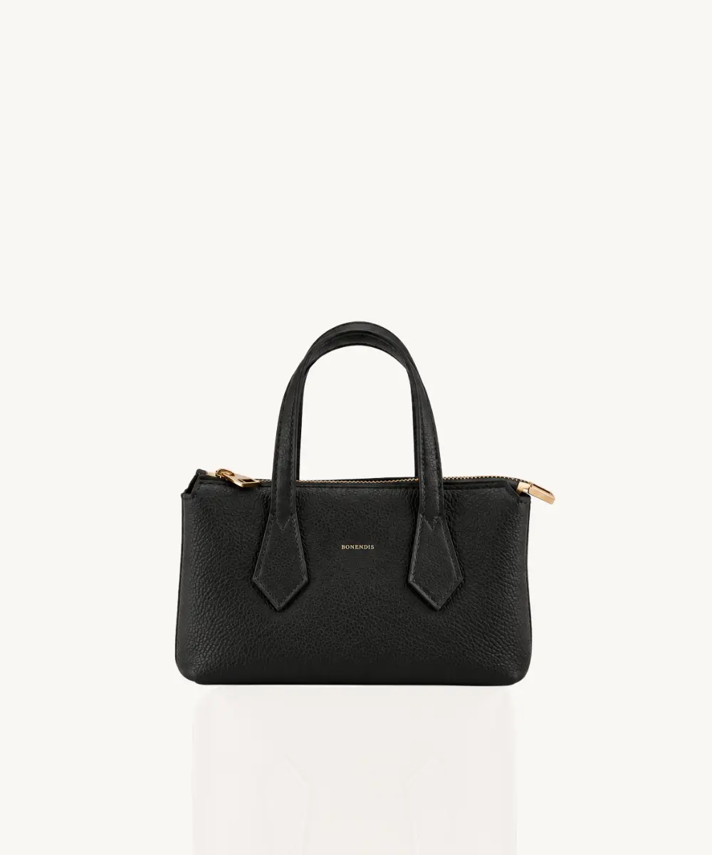 Noemia Mini in Black Leather Gold by Bonendis
